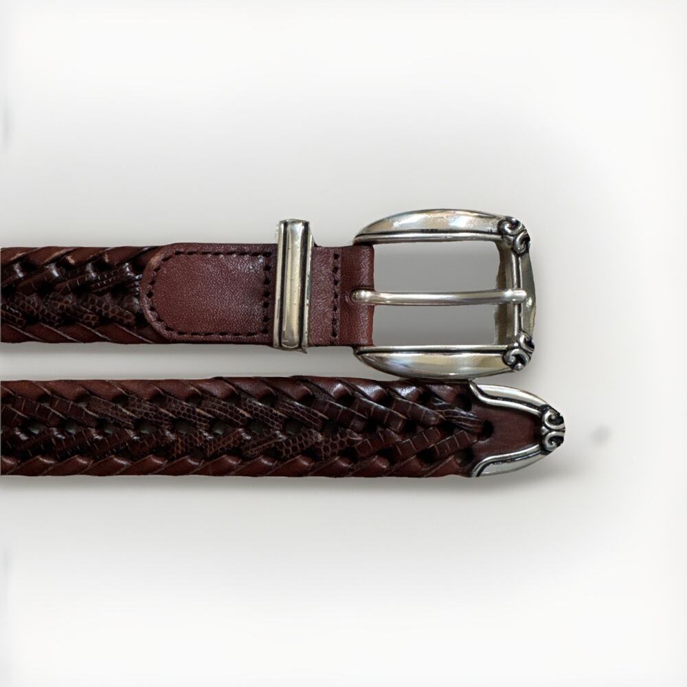Fossil Brown Silver Buckle Braided Western Americana M Classic Belt